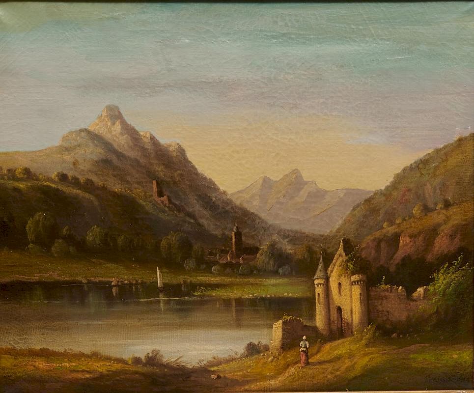 Appraisal: NICOLAS LOUIS ANDRE PREVOST Swiss - Lakeside Castle oil on