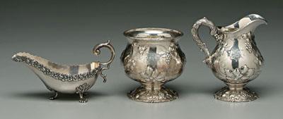 Appraisal: Three pieces sterling hollowware matching creamer and sugar with grape