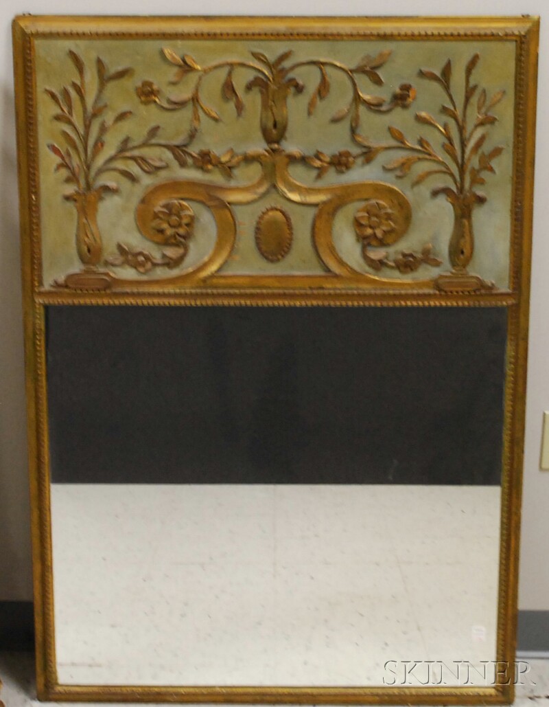 Appraisal: French Provincial Neoclassical Carved Giltwood and Painted Mirror with Shreve