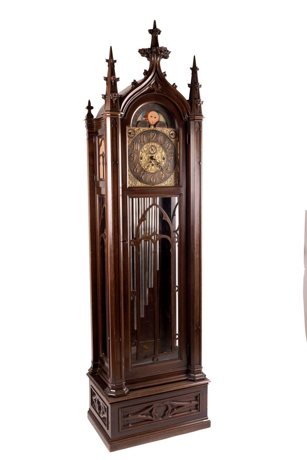 Appraisal: TIFFANY CO GOTHIC REVIVAL TALL CASE CLOCKthe stylized and carved