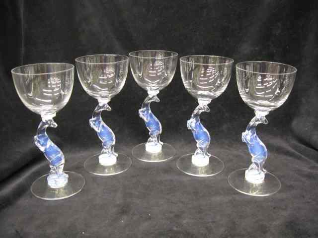 Appraisal: Libbey Moonstone Silhouette Patterncrystal cocktails kangaroo figural stems '' rare