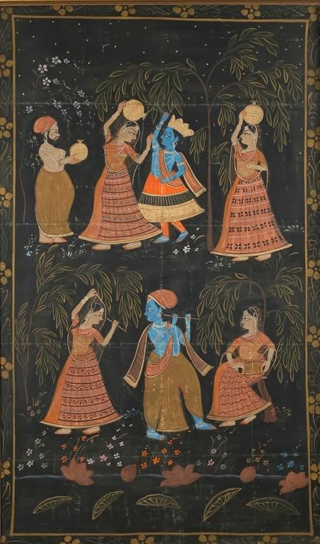 Appraisal: Indian Pichwai painting natural dyes on fabric Krishna dancing with