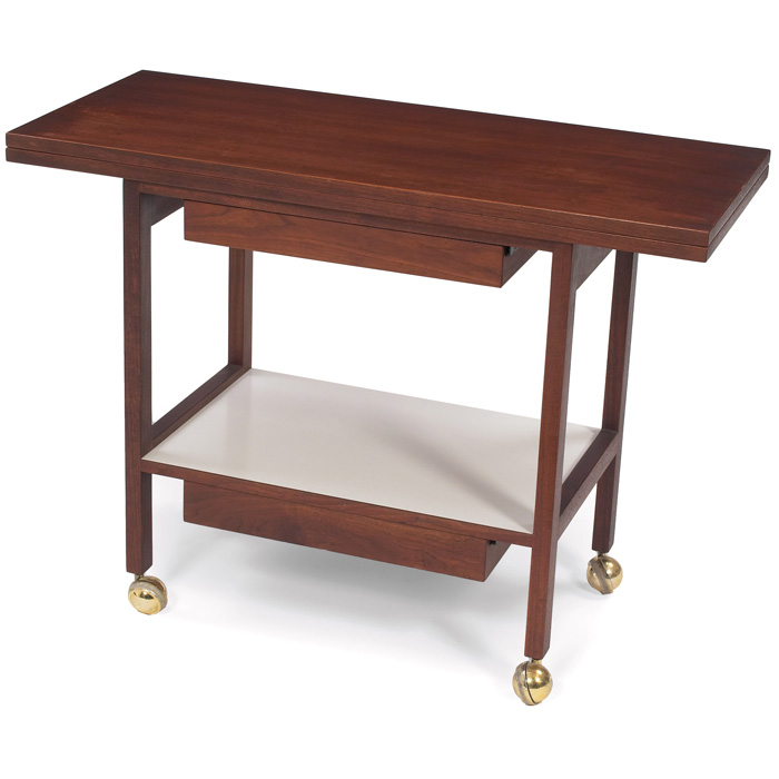 Appraisal: Edward Wormley serving cart by Dunbar walnut flip top upper