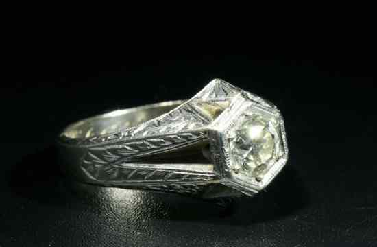 Appraisal: EDWARDIAN K WHITE GOLD AND DIAMOND RING Old European cut