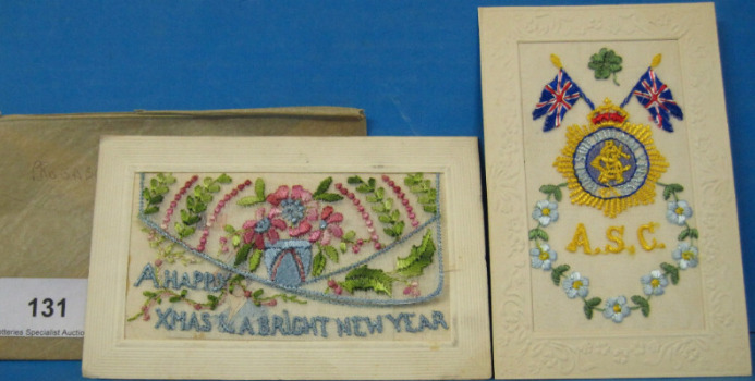 Appraisal: French Embroided Christmas Cards A S C with Union Jacks