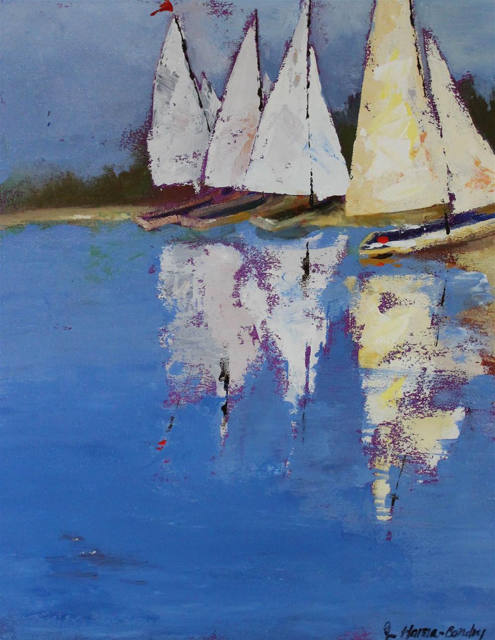 Appraisal: JOYCE HANNA-CONDRY AMERICAN TH CENTURY SAILBOATS Oil on canvas x