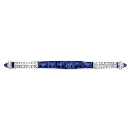 Appraisal: Sapphire and Diamond Bar Brooch Estimate -