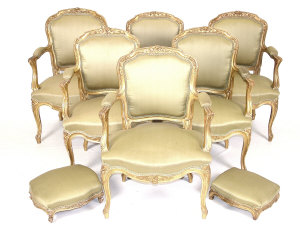 Appraisal: A set of six Louis XVI style giltwood fauteuils the