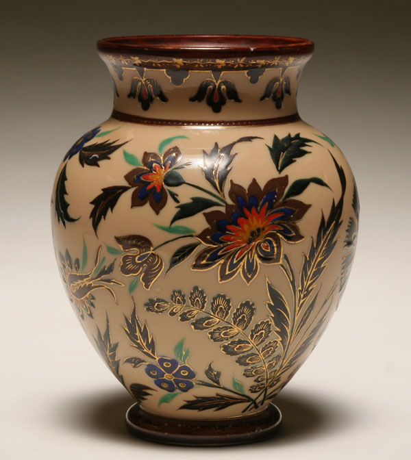 Appraisal: Victorian Continental colored glass vase with enameled decoration unusual application