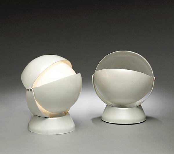 Appraisal: A pair of pearlescent white metal globular table lamps Giovanni