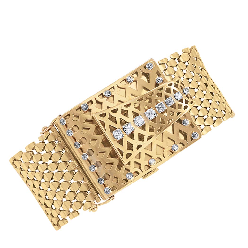 Appraisal: Gold Platinum and Diamond Buckle Bracelet-Watch kt mechanical centering a