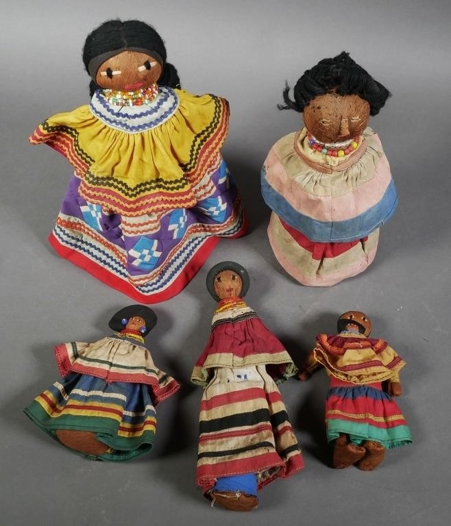 Appraisal: SEMINOLE INDIAN DOLLS Five vintage Native American Seminole palmetto fiber