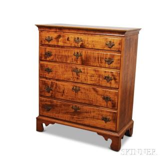 Appraisal: Queen Anne Tiger Maple and Pine Tall Chest New England