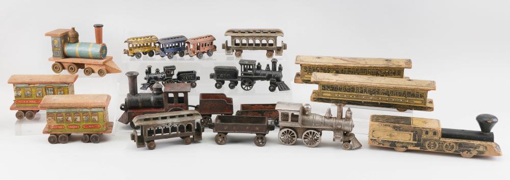 Appraisal: CAST IRON AND LITHOGRAPHED WOODEN TRAINS EARLY TH CENTURY LENGTHS