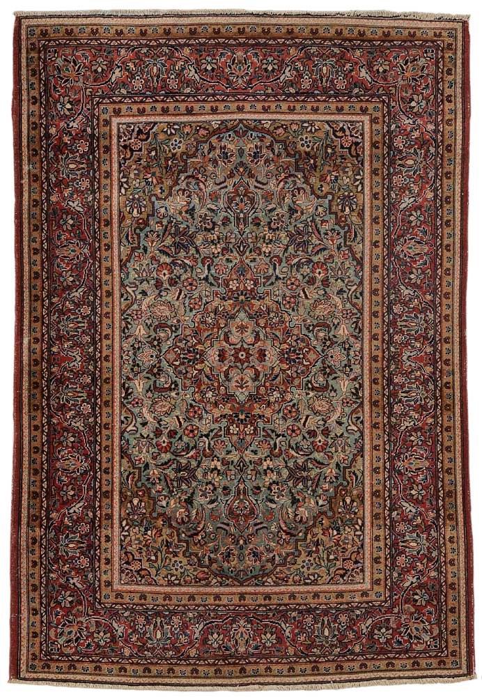 Appraisal: Kerman Rug Persian th century central medallion on pale blue