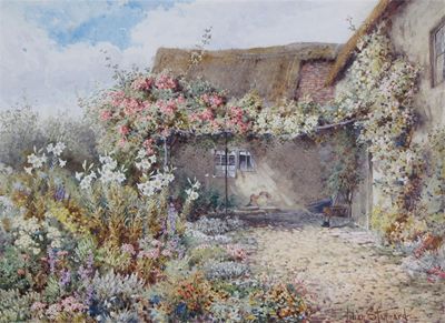 Appraisal: Lillian Stannard - A cottage garden in spring Signed Watercolour