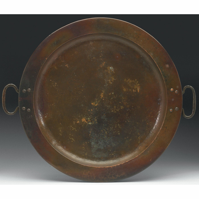 Appraisal: Gustav Stickley tray round form in hammered copper with two