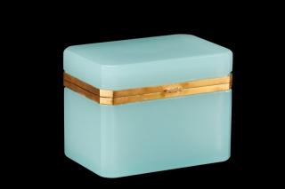 Appraisal: Blue Opaline Glass Gilt Metal Dresser Box French or Italian