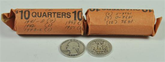 Appraisal: Two Rolls of Washington Quarters Silver Dates range - with