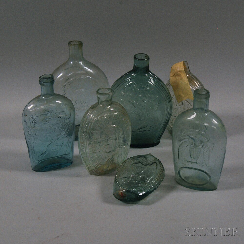 Appraisal: Seven Aqua Flasks late th century including a Kensington Glass