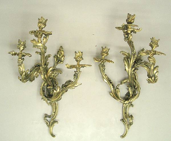 Appraisal: A pair of Louis XV style gilt bronze three light