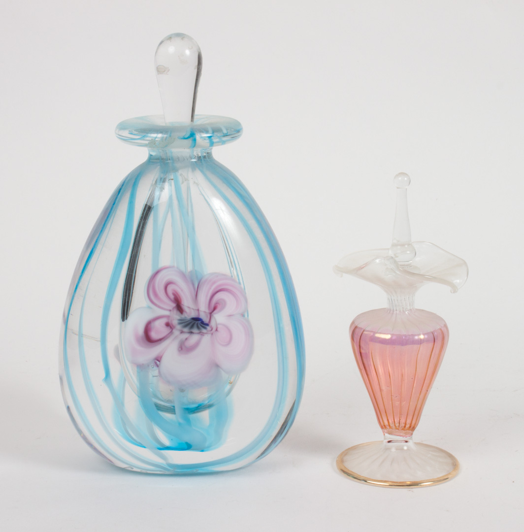 Appraisal: Two glass scent bottles Studio glass floral decorated scent bottle