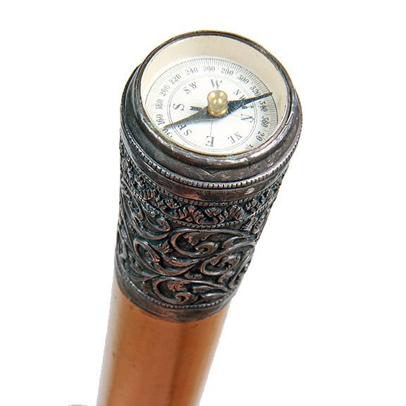 Appraisal: Compass Scribe's System Cane Late th Century- A carved one-piece