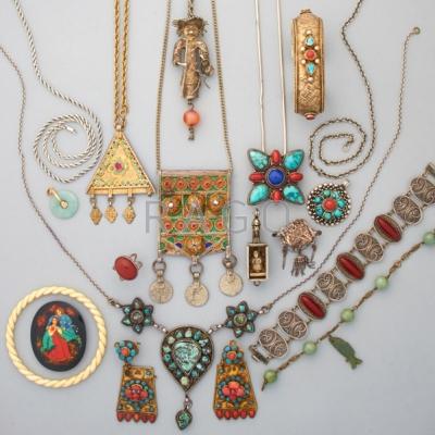 Appraisal: CHINESE PAN ASIAN RUSSIAN SOUVENIR JEWELRY Twenty-one pieces th C