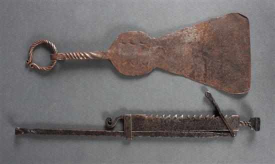 Appraisal: th century wrought metal trammel and a similar wrought metal