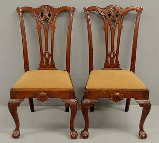 Appraisal: Pair of Philadelphia Chippendale style mahogany side chairs with slip