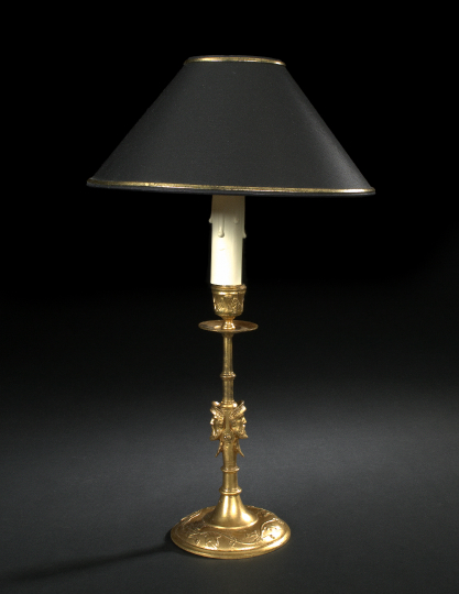 Appraisal: Attractive Napoleon III Gilt-Lacquered Brass Janus Masque Candlestick third quarter