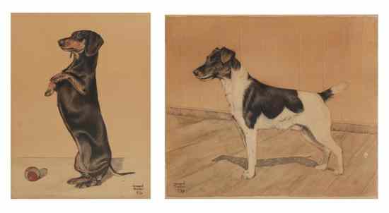 Appraisal: Howard Proctor th century Dogs a pair of works pastel