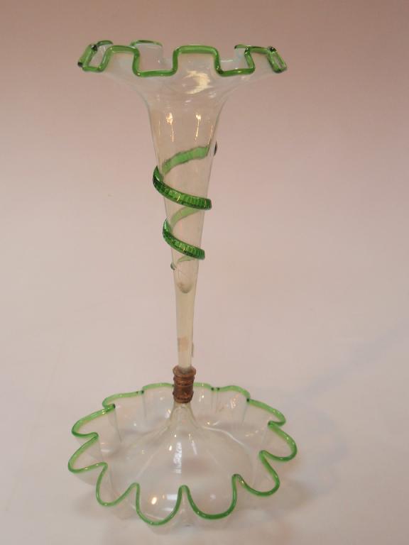 Appraisal: A Victorian Vaseline glass table centre with green highlights and