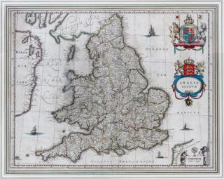 Appraisal: G BLAEU ENGRAVED MAP ANGLICA REGNUM G BLAEU ENGRAVED MAP