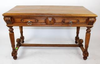 Appraisal: French oak drawer bureauplat French oak drawer bureauplat h x