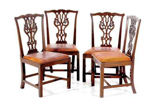 Appraisal: Four Chippendale side chairs circa shaped and carved crest above