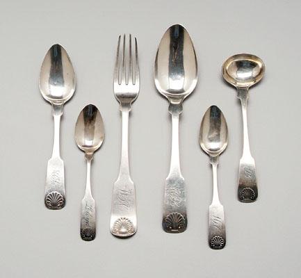 Appraisal: Six pieces Marquand coin flatware all with fiddle handles shell