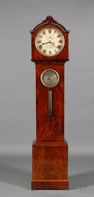 Appraisal: Irish Mahogany Long Case Clock and Barometer th century arch