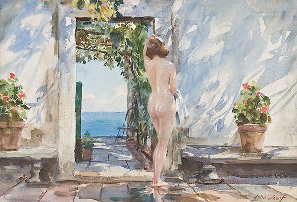 Appraisal: JOHN WHORF AMERICAN - Nude in Courtyardwatercolor on papersigned l