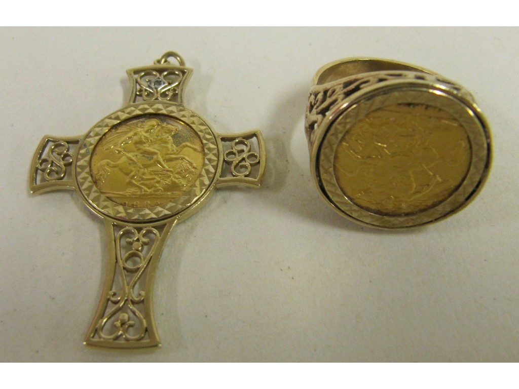 Appraisal: Two half sovereigns both with ct gold mounts Approx gms