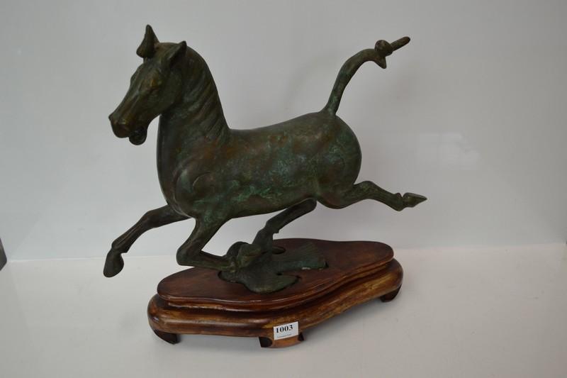 Appraisal: BRONZE TANG STYLE HORSE ON STAND