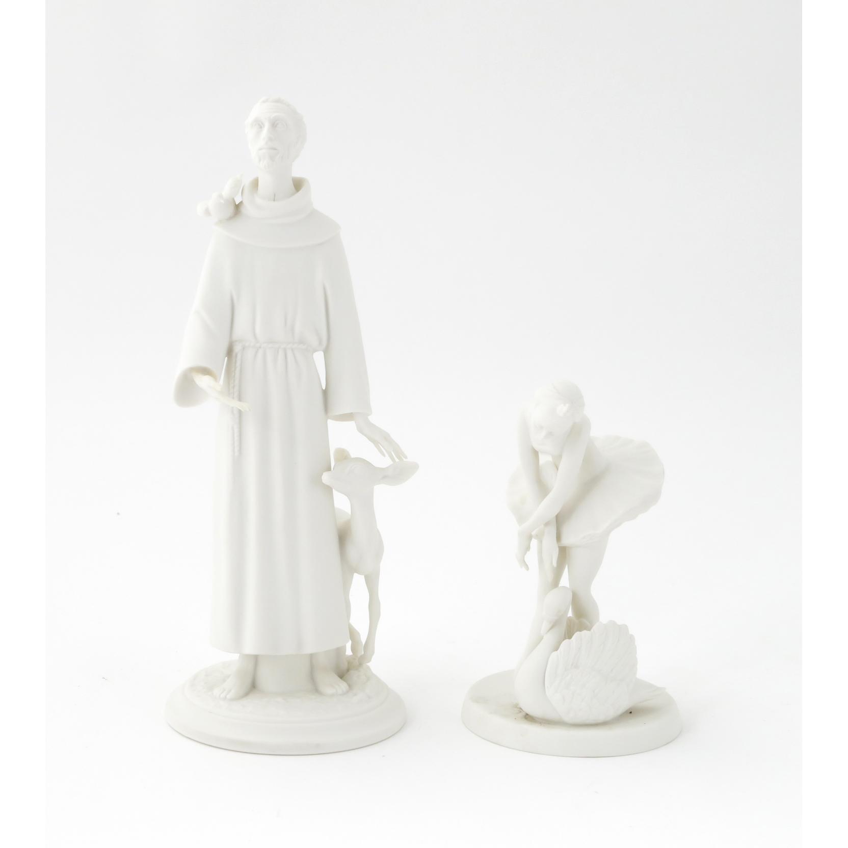 Appraisal: Two Boehm White Bisque Figurines St Francis in and Swan