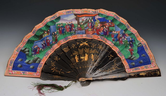 Appraisal: A CHINESE CANTON FOLDING PAPER FAN each side decorated with