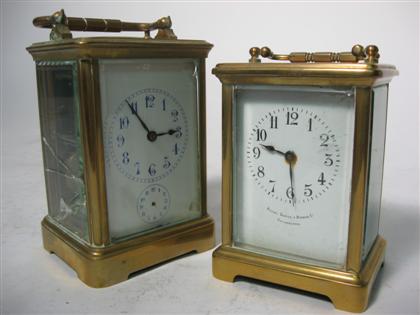 Appraisal: Two brass and glass carriage clocks th century One is