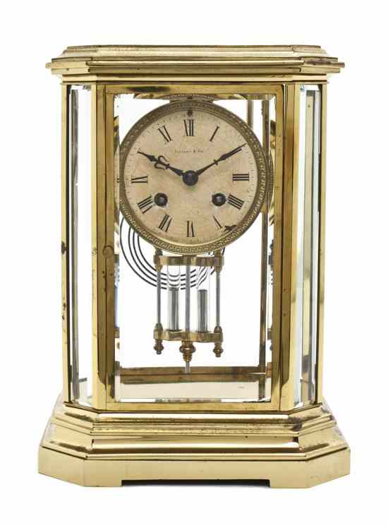 Appraisal: An American Brass and Glass Carriage Clock Tiffany Co having