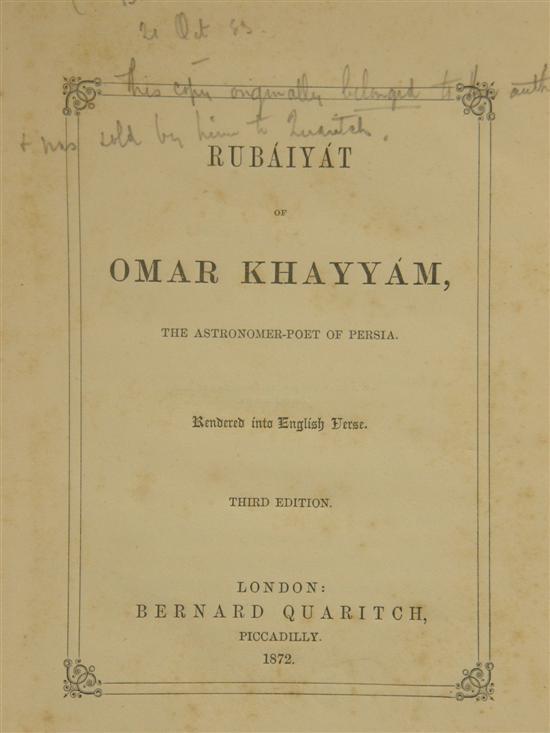 Appraisal: Rubaiyat of Omar Khayyam publ Quaritch rd edition and The