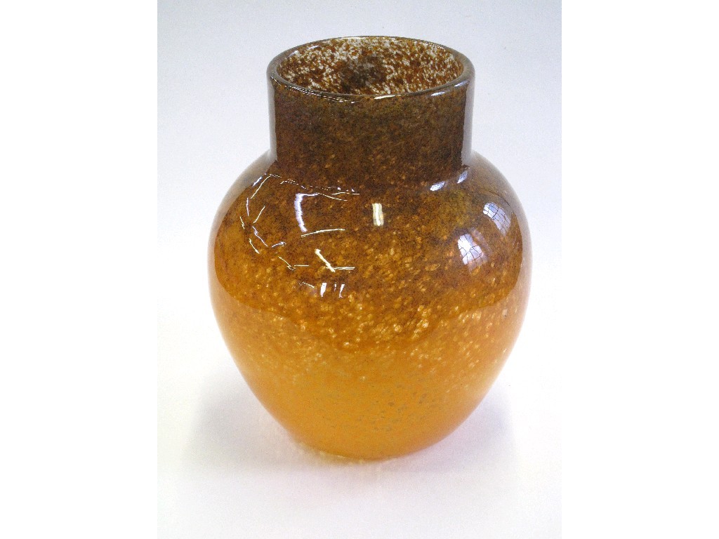 Appraisal: Monart glass vase in mottled orange and brown