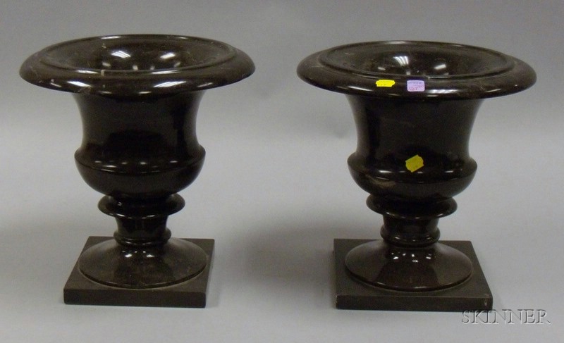 Appraisal: Pair of Italian Marble Urn-form Garnitures ht dia in charcoal