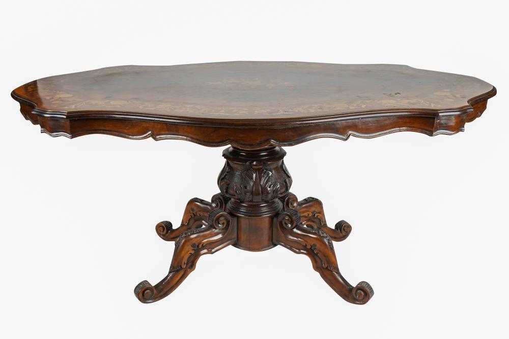 Appraisal: PARQUETRY INLAID SALON TABLECondition some small nicks and scratches to