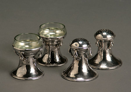 Appraisal: Two Pairs of George V Arts Crafts Silver Open Salt